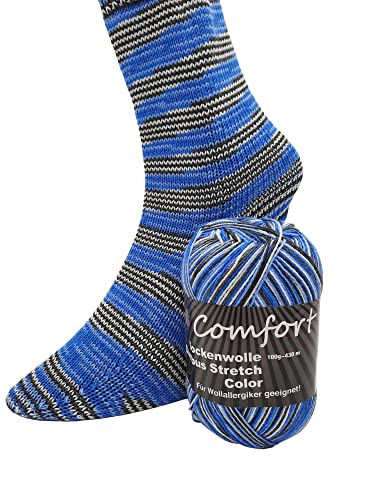 Sockenwolle Stretch – Sommersockenwolle -viele Farben zur Auswahl -Sockengarn auch für Wollallergiker- Tierhaarfreies Strumpfgarn-100gr Knaul 430m Lauflänge- Ökotexzertifiziert (7) von H&W Vertrieb