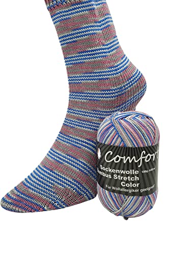 Sockenwolle Stretch – Sommersockenwolle -viele Farben zur Auswahl -Sockengarn auch für Wollallergiker- Tierhaarfreies Strumpfgarn-100gr Knaul 430m Lauflänge- Ökotexzertifiziert (8) von H&W Vertrieb