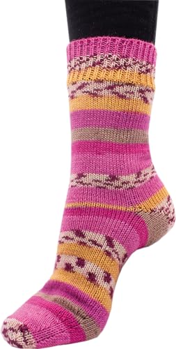 Sockenwolle Strumpfwolle Color 4fädig 100gr Knaul - Farbauswahl an butem Strumpfgarn- 420m Lauflänge, Filzfrei (1015) von H&W Vertrieb