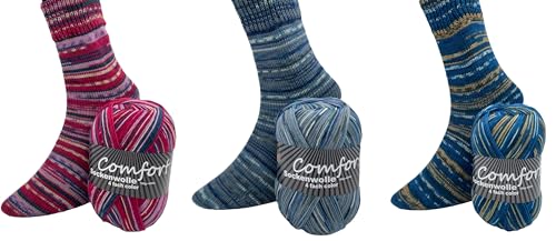 H&W Vertrieb Sockenwolle Strumpfwolle Comfort Color 4-fach Set - verschiedene 3x100g Sets zur Wahl - Wolle zum Stricken modischer Socken von H&W Vertrieb