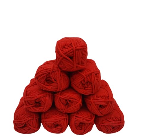 Strickgarn Häkelgarn Allroundgarn Amigurumiwolle – große Farbauswahl- 10x25gr Knaul ohne Banderole- hochwertige Verarbeitung- Wolle mit 57% Baumwolle Farbe (532 hochrot) von H&W Vertrieb