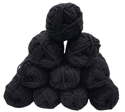 Strickgarn Häkelgarn Allroundgarn Amigurumiwolle – große Farbauswahl- 10x25gr Knaul ohne Banderole- hochwertige Verarbeitung- Wolle mit 57% Baumwolle Farbe (596 schwarz) von H&W Vertrieb