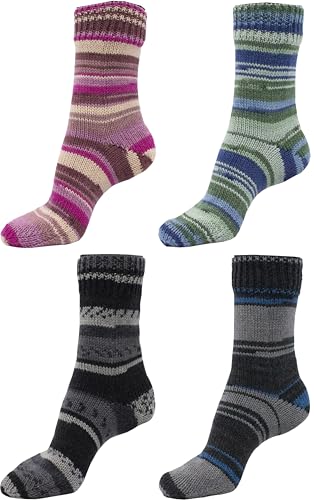 Strumpfwolle, 6fädig, Colorfarben, Sockenwolle Set 4x150gr Knaul, Premiumqualität, 375 m Lauflänge pro Knaul, Öko-Tex zertifiziert, Made in Europe, filzfrei -superwash (set dark) von H&W Vertrieb