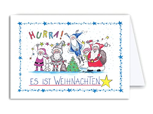 Süße Weihnachtskarte | Santa Hurra! Es ist Weihnachten | Klappkarte Künstlerkarte Postkarte von H. Brosien