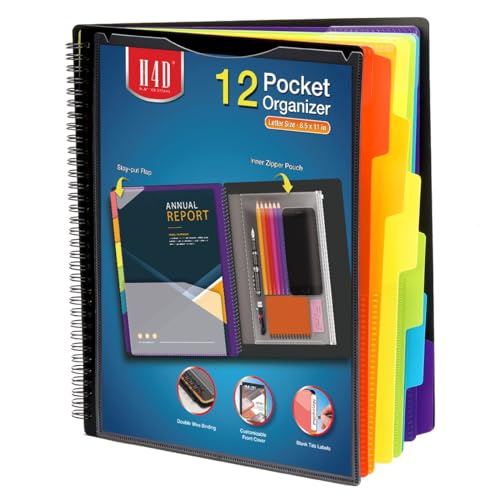 H4D Poly-Projekt-Organizer mit 12 Fächern, Spiralordner mit Taschen, Ordner für mehrere Fächer, Notizbuch, Briefgröße H4D Poly-Projekt-Organizer mit 12 Fächern, Spiralordner mit Taschen, Ordner für mehrere Fächer, Notizbuch, Briefgröße von H4D