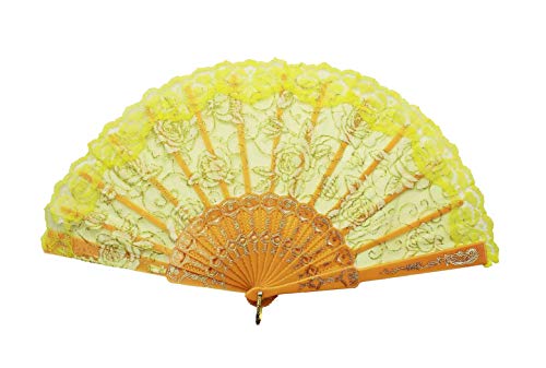 HAAC Spitzenfächer Fächer mit Rosen Farbe Gelb 45 cm x 24,5 cm Feste Fasching Karneval HAAC Spitzenfächer Fächer mit Rosen Farbe Gelb 45 cm x 24,5 cm Feste Fasching Karneval von HAAC