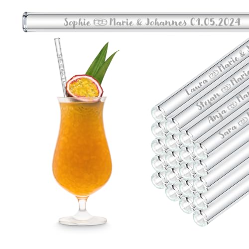HALM 50x personalisierte Gastgeschenke - 50x 23cm Glasstrohhalme mit Gastnamen graviert für eure stilvolle Hochzeit von HÅLM