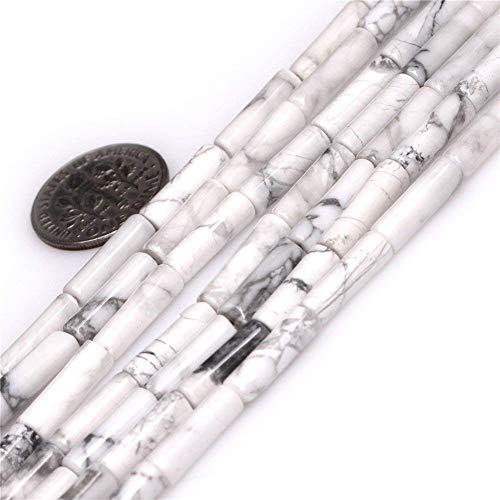 HAAMIIQII 28pcs 4x13mm Natürliche weiße Howlit Perlen Säule Zylinder Tube Lose Edelstein Perlen für Schmuck Herstellung DIY Armband Halskette von HAAMIIQII