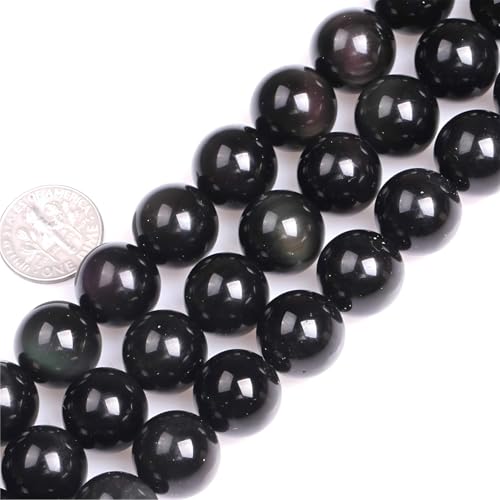 HAAMIIQII 30 Stück 12 mm natürliche schwarze Obsidian-Perlen, rund, lose Edelsteinperlen für Schmuckherstellung, DIY-Armband, Halskette von HAAMIIQII