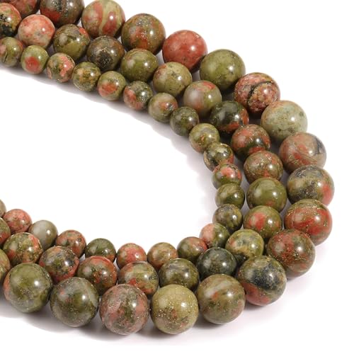 HAAMIIQII 35pcs 10mm Natürliche Unakite Jaspis Perlen Runde Lose Edelstein Perlen für Schmuck Herstellung DIY Armband Halskette von HAAMIIQII