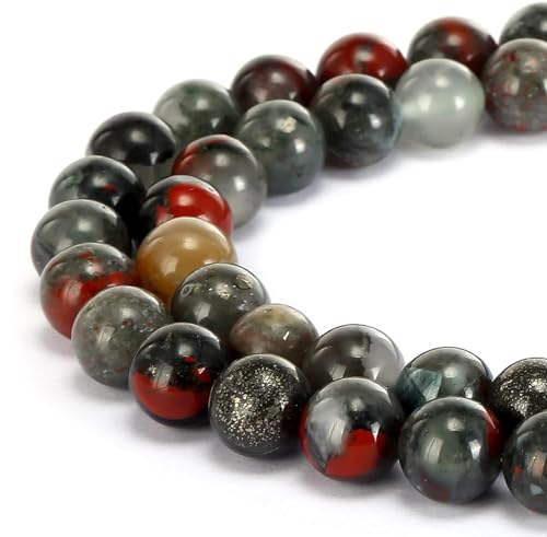HAAMIIQII 35pcs 10mm Natürliche afrikanische Blutstein Perlen Runde Lose Edelstein Perlen für Schmuck Herstellung DIY Armband Halskette von HAAMIIQII