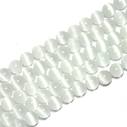 HAAMIIQII 35pcs 10mm Weiß Cat Eye Perlen Runde Lose Edelstein Perlen für Schmuck Herstellung DIY Armband Halskette von HAAMIIQII