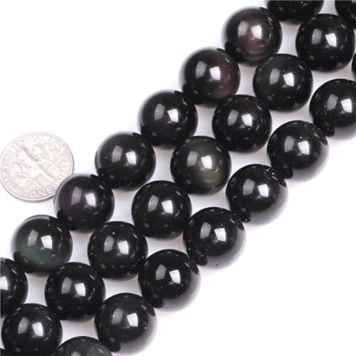 HAAMIIQII 35pcs 10mm natürliche schwarze Obsidian Perlen Runde lose Edelstein Perlen für Schmuck Herstellung DIY Armband Halskette von HAAMIIQII