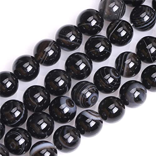 HAAMIIQII 45pcs 8mm Natürliche Schwarz Banded Achat Perlen Runde Lose Edelstein Perlen für Schmuck Herstellung DIY Armband Halskette von HAAMIIQII