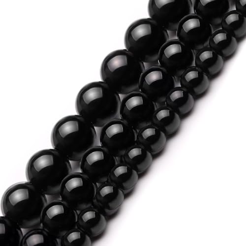 HAAMIIQII 45pcs 8mm Natürliche Schwarze Achat Onyx Perlen Runde Lose Edelstein Perlen für Schmuck Herstellung DIY Armband Halskette von HAAMIIQII