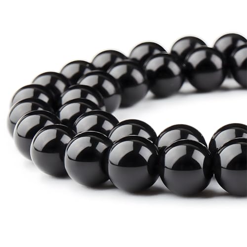 HAAMIIQII 45pcs 8mm Natürliche Schwarze Achat Onyx Perlen Runde Lose Edelstein Perlen für Schmuck Herstellung DIY Armband Halskette von HAAMIIQII