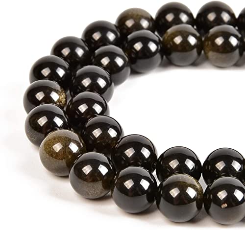 HAAMIIQII 45pcs 8mm Natural Black Gold Obsidian Perlen Runde Lose Edelstein Perlen für Schmuck Herstellung DIY Armband Halskette von HAAMIIQII