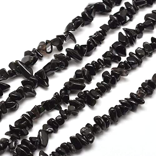 HAAMIIQII 5-8mm Natürliche Schwarze Obsidian Chips Perlen Unregelmäßige Chip Steine Lose Edelstein Perlen Energie Heilung Perlen für Schmuck Making Strang 80 cm von HAAMIIQII