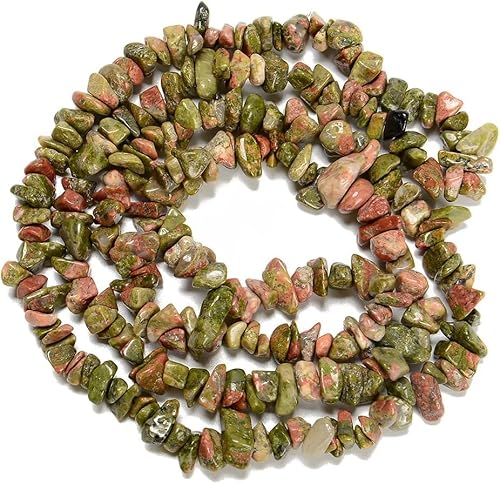 HAAMIIQII 5-8mm Natürliche Unakite Jaspis Chips Perlen Unregelmäßige Chip Steine Lose Edelstein Perlen Energie Heilung Perlen für Schmuck Making Strand 80 cm von HAAMIIQII