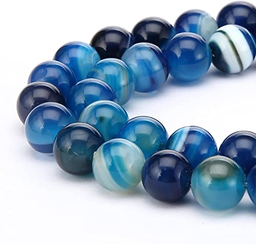HAAMIIQII 60pcs 6mm Natural Blue Banded Achat Perlen Runde Lose Edelstein Perlen für Schmuck Herstellung DIY Armband Halskette von HAAMIIQII
