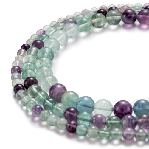 HAAMIIQII Natürliche Fluorit-Kristallperlen, rund, lose Edelsteinperlen für Schmuckherstellung, Armband, Halskette, 90 Stück von HAAMIIQII