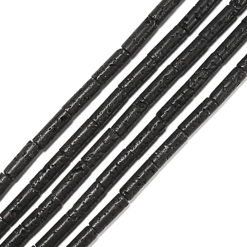 HAAMIIQII Natürliche schwarze Lava-Perlen, 13 x 4 mm, Säulenstein, Zylinder, Edelstein, lose Perlen für Schmuckherstellung, Strang, 38 cm (28–29 Stück) von HAAMIIQII