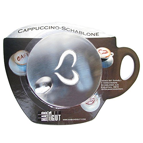 HAB & GUT -CS001-3x Cappuccino Schablonen aus Edelstahl, "CAFE", Kuss und Herz, 11 cm Ø, 18/10-Qualität HAB & GUT -CS001-3x Cappuccino Schablonen aus Edelstahl, "CAFE", Kuss und Herz, 11 cm Ø, 18/10-Qualität von HAB & GUT