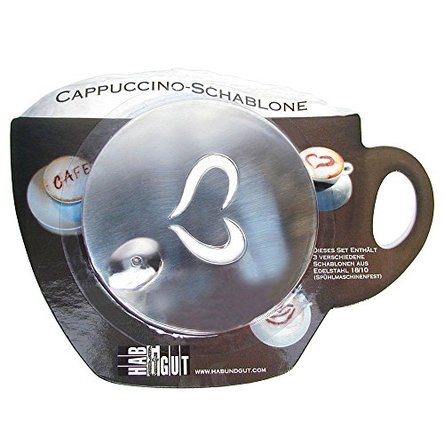 HAB & GUT -CS001-3x Cappuccino Schablonen aus Edelstahl, CAFE", Kuss und Herz, 11 cm Ø, 18/10-Qualität von HAB & GUT
