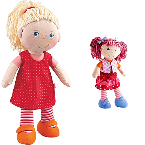 HABA 302108 - Puppe Annelie, Stoffpuppe mit Kleidung und Haaren, 30 cm, Spielzeug ab 18 Monaten & 302842 - Puppe Lilli-Lou, süße Weich- und Stoffpuppe ab 18 Monaten, mit Kleidung und Haaren, 30 cm von HABA