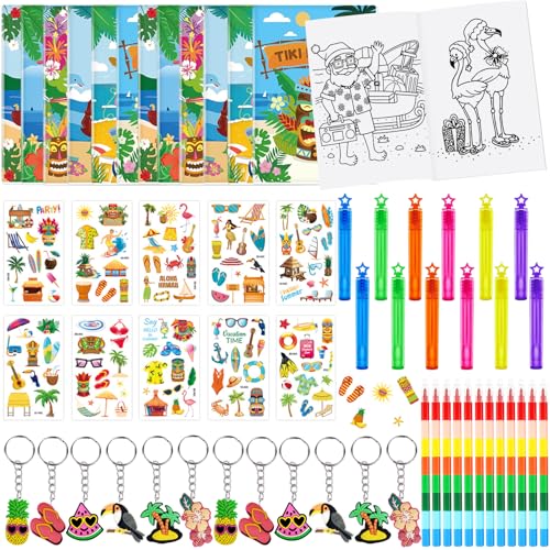 HABDJILTY Hawaiianische Partygeschenke, Sommer-Strand-Partygeschenke für Kinder, Malbücher, Tiki-Tattoo-Aufkleber, Blasenstäbe, Schlüsselanhänger, Tiki-Luau, Geburtstagsgeschenktütenfüller für Strand HABDJILTY Hawaiianische Partygeschenke, Sommer-Strand-Partygeschenke für Kinder, Malbücher, Tiki-Tattoo-Aufkleber, Blasenstäbe, Schlüsselanhänger, Tiki-Luau, Geburtstagsgeschenktütenfüller für Strand von HABDJILTY