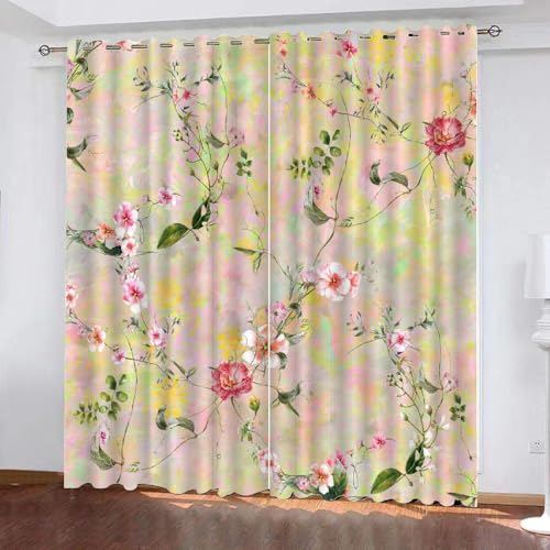 HABEAT 3D Blumen Gardinen Abdunkelnde Blumen Kindervorhänge Vorhang mit ösen 2er Set Vorhänge Blickdicht Verdunkelungs für Kinderzimmer Schlafzimmer Wohnzimmer B 140 X H 160 cm（Stil 21-10） von HABEAT