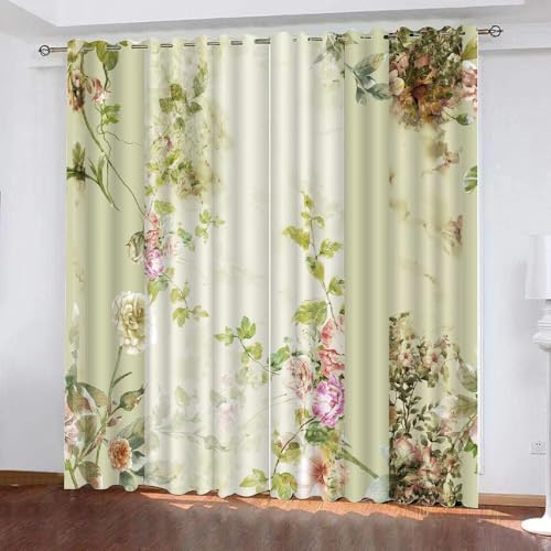 HABEAT 3D Blumen Gardinen Abdunkelnde Blumen Kindervorhänge Vorhang mit ösen 2er Set Vorhänge Blickdicht Verdunkelungs für Kinderzimmer Schlafzimmer Wohnzimmer B 140 X H 160 cm（Stil 24-8） von HABEAT