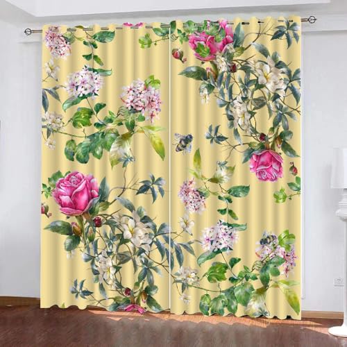 HABEAT 3D Blumen Gardinen Abdunkelnde Blumen Kindervorhänge Vorhang mit ösen 2er Set Vorhänge Blickdicht Verdunkelungs für Kinderzimmer Schlafzimmer Wohnzimmer B 140 X H 160 cm（Stil 25-9） von HABEAT