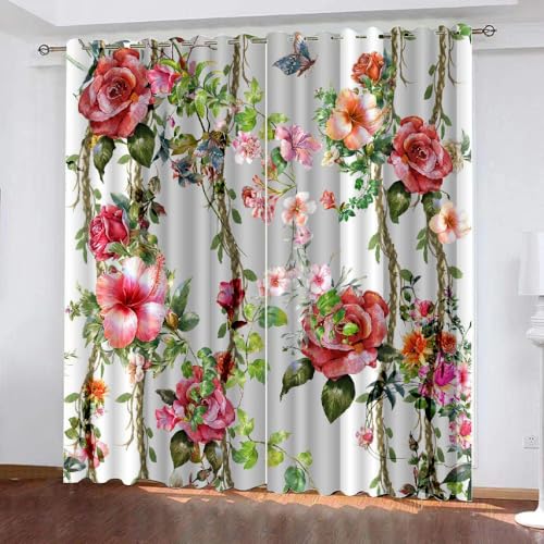 HABEAT 3D Blumen Gardinen Abdunkelnde Blumen Kindervorhänge Vorhang mit ösen 2er Set Vorhänge Blickdicht Verdunkelungs für Kinderzimmer Schlafzimmer Wohnzimmer B 140 X H 160 cm（Stil 26-6） von HABEAT