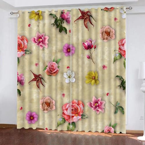 HABEAT 3D Blumen Gardinen Abdunkelnde Blumen Kindervorhänge Vorhang mit ösen 2er Set Vorhänge Blickdicht Verdunkelungs für Kinderzimmer Schlafzimmer Wohnzimmer B 140 X H 160 cm（Stil 28-2） von HABEAT