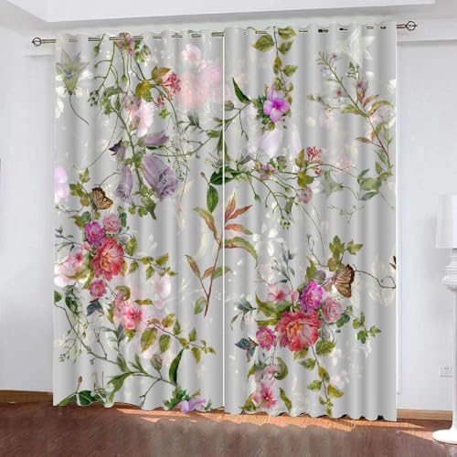 HABEAT 3D Blumen Gardinen Abdunkelnde Blumen Kindervorhänge Vorhang mit ösen 2er Set Vorhänge Blickdicht Verdunkelungs für Kinderzimmer Schlafzimmer Wohnzimmer B 140 X H 160 cm（Stil 29-6） von HABEAT