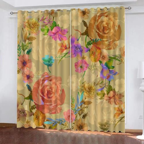 HABEAT 3D Blumen Gardinen Abdunkelnde Blumen Kindervorhänge Vorhang mit ösen 2er Set Vorhänge Blickdicht Verdunkelungs für Kinderzimmer Schlafzimmer Wohnzimmer B 140 X H 160 cm（Stil 30-4） von HABEAT