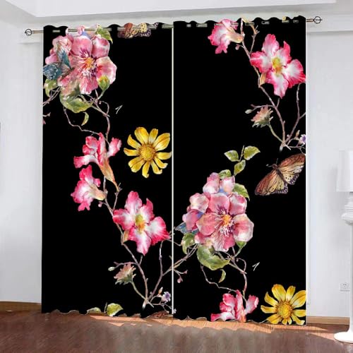 HABEAT 3D Blumen Gardinen Abdunkelnde Blumen Kindervorhänge Vorhang mit ösen 2er Set Vorhänge Blickdicht Verdunkelungs für Kinderzimmer Schlafzimmer Wohnzimmer B 200 X H 160 cm（Stil 21-6） von HABEAT