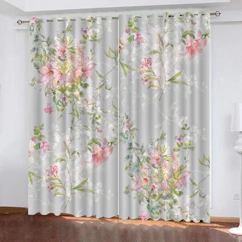 HABEAT 3D Blumen Gardinen Abdunkelnde Blumen Kindervorhänge Vorhang mit ösen 2er Set Vorhänge Blickdicht Verdunkelungs für Kinderzimmer Schlafzimmer Wohnzimmer B 200 X H 160 cm（Stil 22-8） von HABEAT