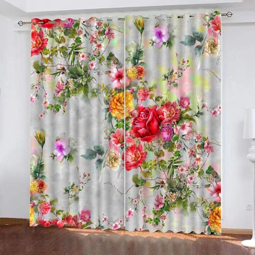 HABEAT 3D Blumen Gardinen Abdunkelnde Blumen Kindervorhänge Vorhang mit ösen 2er Set Vorhänge Blickdicht Verdunkelungs für Kinderzimmer Schlafzimmer Wohnzimmer B 200 X H 160 cm（Stil 23-4） von HABEAT