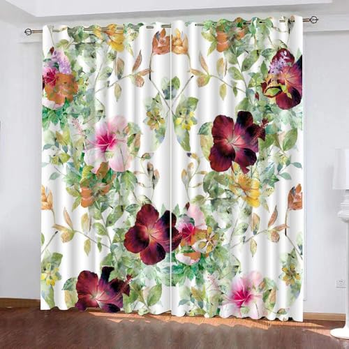 HABEAT 3D Blumen Gardinen Abdunkelnde Blumen Kindervorhänge Vorhang mit ösen 2er Set Vorhänge Blickdicht Verdunkelungs für Kinderzimmer Schlafzimmer Wohnzimmer B 200 X H 160 cm（Stil 24-10） von HABEAT