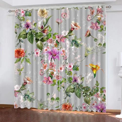 HABEAT 3D Blumen Gardinen Abdunkelnde Blumen Kindervorhänge Vorhang mit ösen 2er Set Vorhänge Blickdicht Verdunkelungs für Kinderzimmer Schlafzimmer Wohnzimmer B 200 X H 160 cm（Stil 26-5） von HABEAT