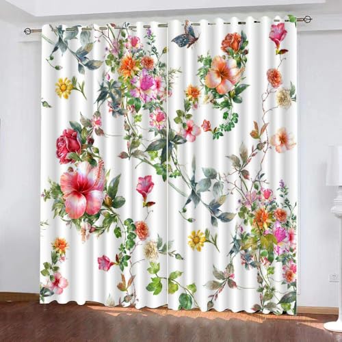 HABEAT 3D Blumen Gardinen Abdunkelnde Blumen Kindervorhänge Vorhang mit ösen 2er Set Vorhänge Blickdicht Verdunkelungs für Kinderzimmer Schlafzimmer Wohnzimmer B 200 X H 160 cm（Stil 27-4） von HABEAT