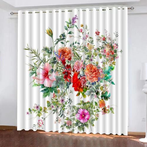 HABEAT 3D Blumen Gardinen Abdunkelnde Blumen Kindervorhänge Vorhang mit ösen 2er Set Vorhänge Blickdicht Verdunkelungs für Kinderzimmer Schlafzimmer Wohnzimmer B 200 X H 160 cm（Stil 28-3） von HABEAT