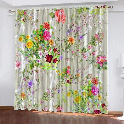 HABEAT 3D Blumen Gardinen Abdunkelnde Blumen Kindervorhänge Vorhang mit ösen 2er Set Vorhänge Blickdicht Verdunkelungs für Kinderzimmer Schlafzimmer Wohnzimmer B 200 X H 160 cm（Stil 30-10） von HABEAT