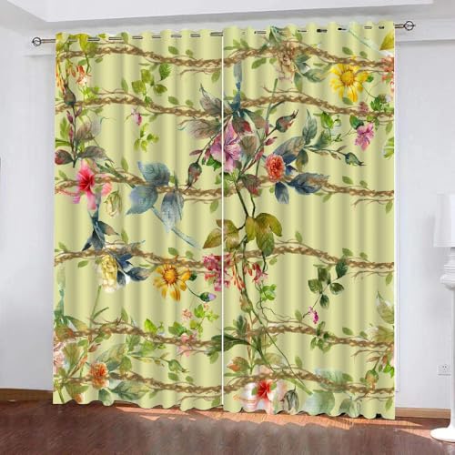 HABEAT 3D Blumen Vorhänge Abdunkelnde Blumen Kindervorhänge Vorhang mit ösen 2er Set Gardinen Blickdicht Verdunkelungs für Kinderzimmer Schlafzimmer Wohnzimmer B 110 X H 95 cm（Stil 21-1） von HABEAT