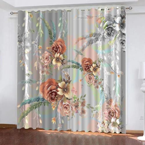 HABEAT 3D Blumen Vorhänge Abdunkelnde Blumen Kindervorhänge Vorhang mit ösen 2er Set Gardinen Blickdicht Verdunkelungs für Kinderzimmer Schlafzimmer Wohnzimmer B 110 X H 95 cm（Stil 22-3） von HABEAT