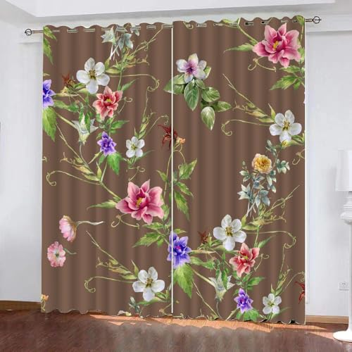 HABEAT 3D Blumen Vorhänge Abdunkelnde Blumen Kindervorhänge Vorhang mit ösen 2er Set Gardinen Blickdicht Verdunkelungs für Kinderzimmer Schlafzimmer Wohnzimmer B 110 X H 95 cm（Stil 24-6） von HABEAT