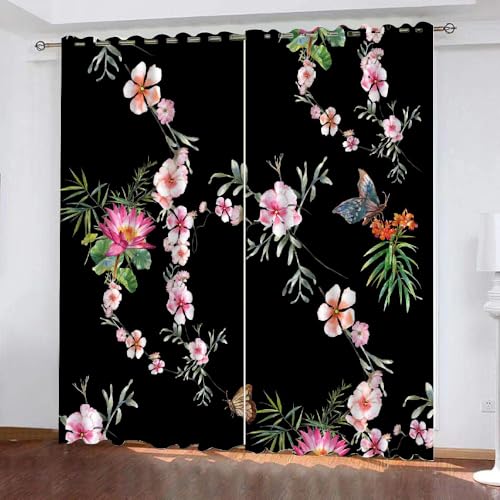 HABEAT 3D Blumen Vorhänge Abdunkelnde Blumen Kindervorhänge Vorhang mit ösen 2er Set Gardinen Blickdicht Verdunkelungs für Kinderzimmer Schlafzimmer Wohnzimmer B 110 X H 95 cm（Stil 25-5） von HABEAT