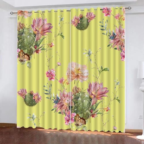 HABEAT 3D Blumen Vorhänge Abdunkelnde Blumen Kindervorhänge Vorhang mit ösen 2er Set Gardinen Blickdicht Verdunkelungs für Kinderzimmer Schlafzimmer Wohnzimmer B 110 X H 95 cm（Stil 28-1） von HABEAT
